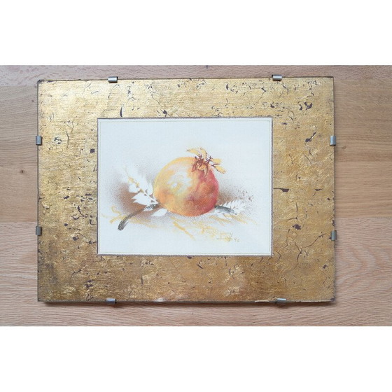 Image 1 of Pair of vintage watercolor and gold leaf prints in wood and glass, 1980