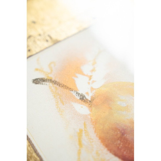 Image 1 of Pair of vintage watercolor and gold leaf prints in wood and glass, 1980