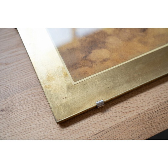 Image 1 of Pair of vintage watercolor and gold leaf prints in wood and glass, 1980
