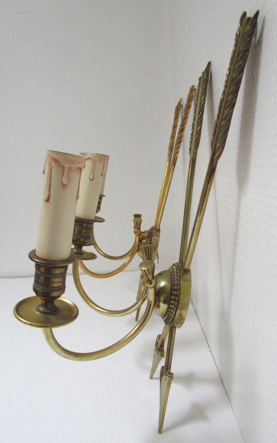 Image 1 of Pair of Bronze Arrow Wall Lights Lucien Gau