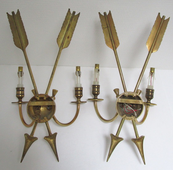 Image 1 of Pair of Bronze Arrow Wall Lights Lucien Gau