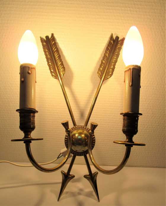 Image 1 of Pair of Bronze Arrow Wall Lights Lucien Gau