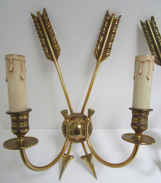 Image 1 of Pair of Bronze Arrow Wall Lights Lucien Gau