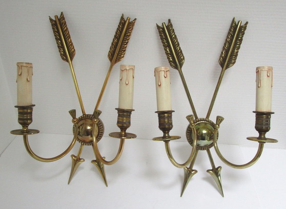 Image 1 of Pair of Bronze Arrow Wall Lights Lucien Gau