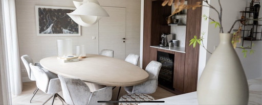 Organic Shaped Dining Table With Concrete Look Top