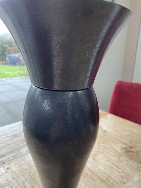 Image 1 of Large Ornate Anthracite Ceramic Vase Design Simone Van Brakel Executed By Cor Unum