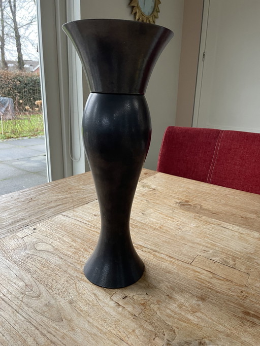 Large Ornate Anthracite Ceramic Vase Design Simone Van Brakel Executed By Cor Unum