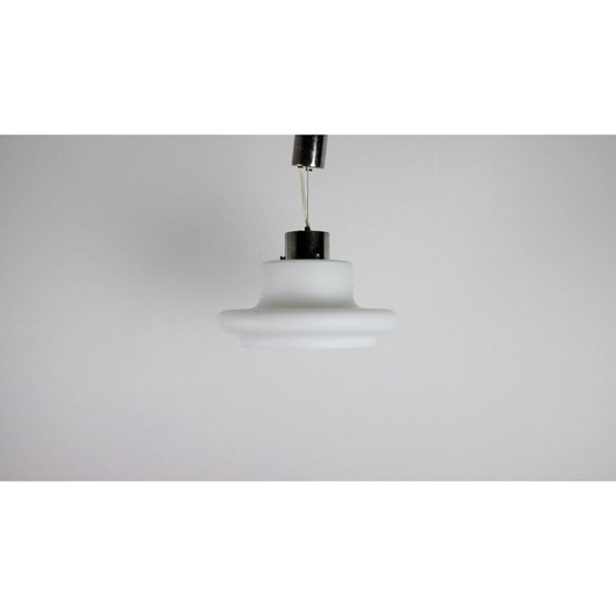 Image 1 of Vintage pendant lamp in milk glass and chrome steel, Czechoslovakia 1970