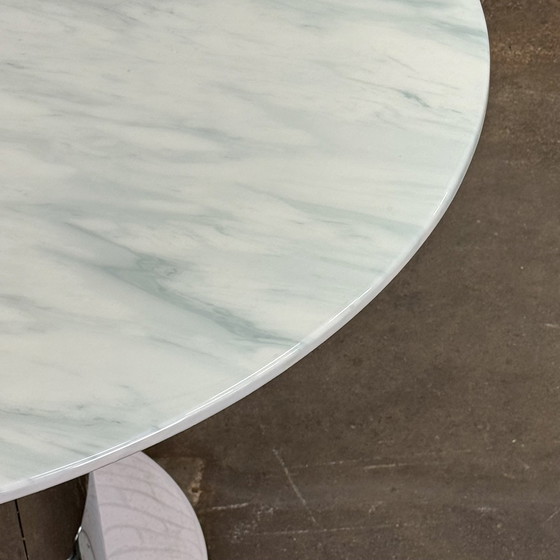 Image 1 of Italian Dining Table With White Marble Top And Chrome Cylindrical Foot