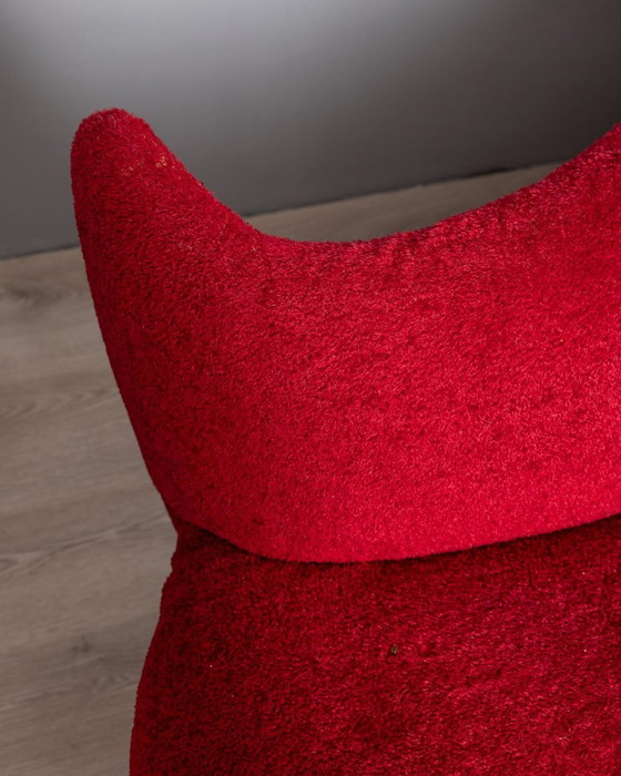 Image 1 of Large 1950S Vintage Curved Sofa In Red Velvet Italian Design 
