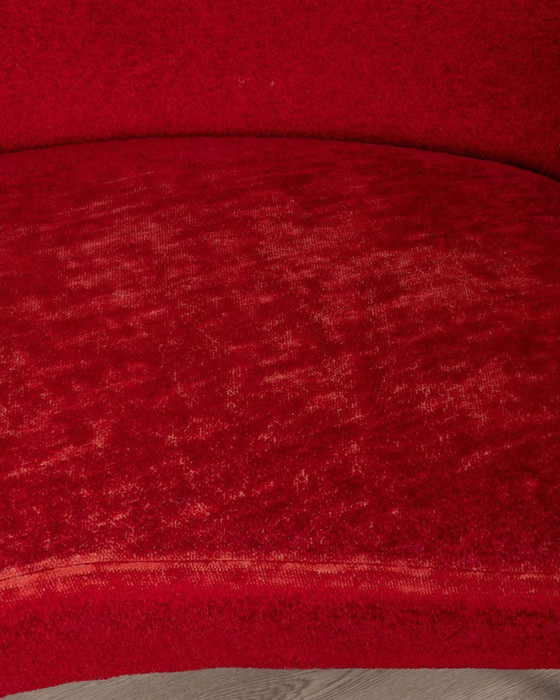 Image 1 of Large 1950S Vintage Curved Sofa In Red Velvet Italian Design 
