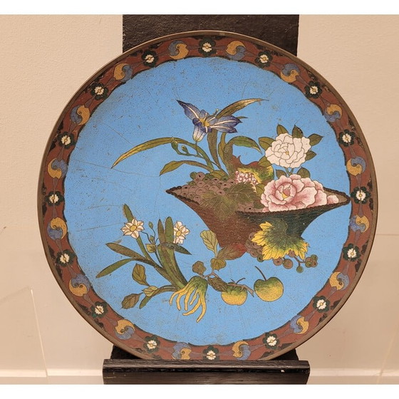 Image 1 of Pair of vintage plates in cloisonné enamel on metal, Japan