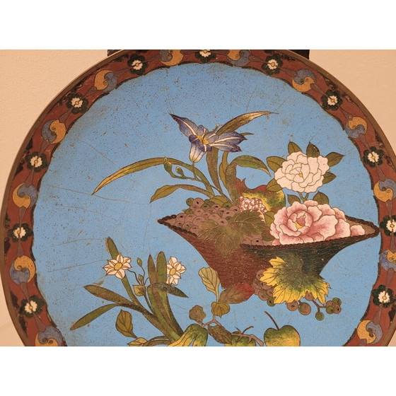 Image 1 of Pair of vintage plates in cloisonné enamel on metal, Japan