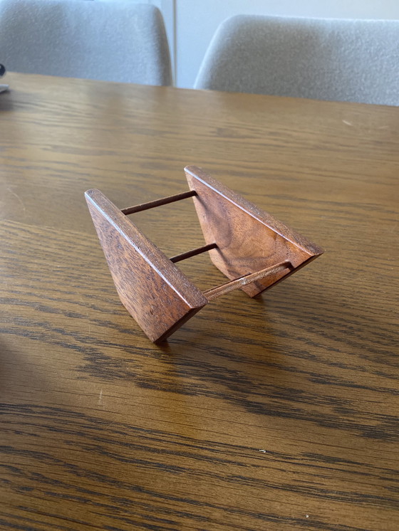 Image 1 of 6 Teak Coasters In Holder 1960s