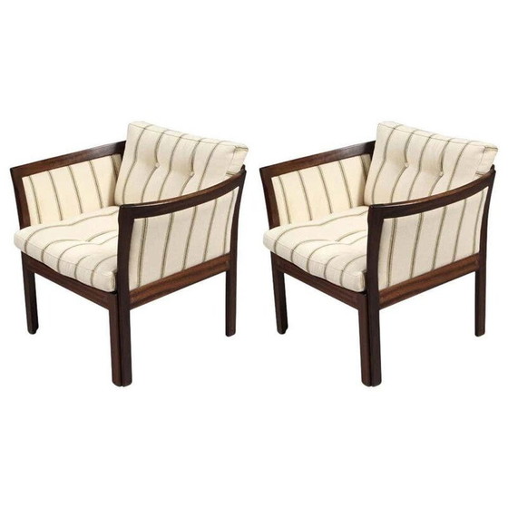 Image 1 of Pair of vintage mahogany and white plexus chairs by Illum Wikkelso for CFC Silkeborg, Denmark 1960