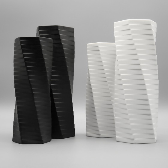 Image 1 of ROSENTHAL Studio-Line WERNER UHL Vase PISA 4× Set Bisque Porcelaine Noire 1985