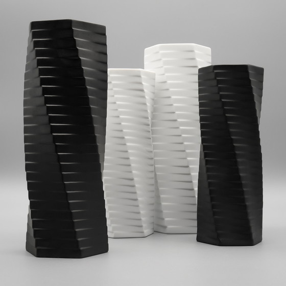 Image 1 of ROSENTHAL Studio-Line WERNER UHL Vase PISA 4× Set Bisque Porcelaine Noire 1985