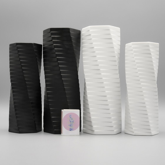 Image 1 of ROSENTHAL Studio-Line WERNER UHL Vase PISA 4× Set Bisque Porcelaine Noire 1985