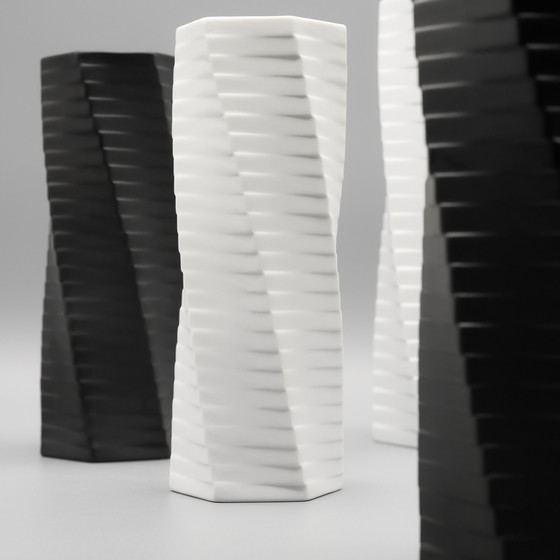 Image 1 of ROSENTHAL Studio-Line WERNER UHL Vase PISA 4× Set Bisque Porcelaine Noire 1985