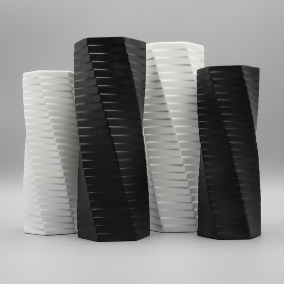 Image 1 of ROSENTHAL Studio-Line WERNER UHL Vase PISA 4× Set Bisque Porcelaine Noire 1985