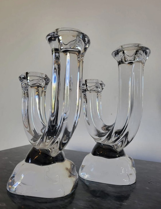 Image 1 of Pair Of Crystal Candlesticks Vannes