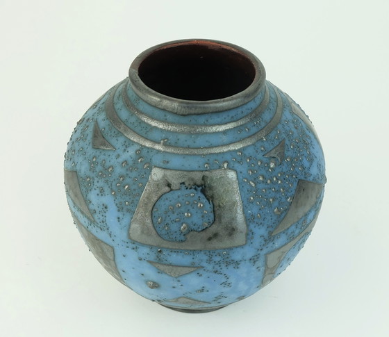 Image 1 of Carstens Vase Decor Ankara Blue Gray Metallic Glaze No. 652-13 Ceramic 1960S