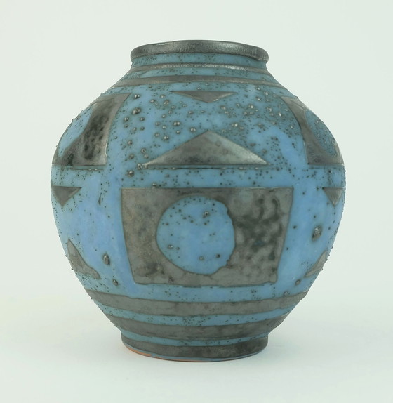 Image 1 of Carstens Vase Decor Ankara Blue Gray Metallic Glaze No. 652-13 Ceramic 1960S