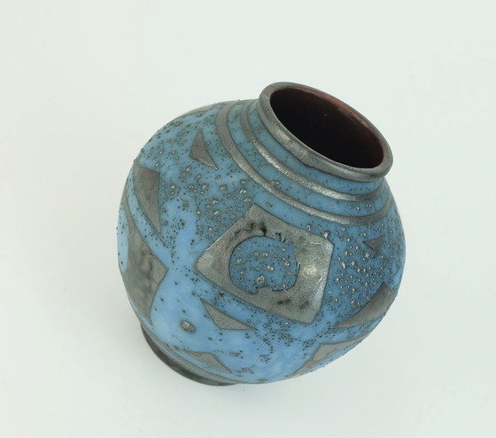 Image 1 of Carstens Vase Decor Ankara Blue Gray Metallic Glaze No. 652-13 Ceramic 1960S