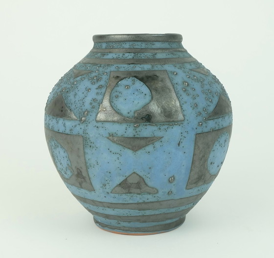 Image 1 of Carstens Vase Decor Ankara Blue Gray Metallic Glaze No. 652-13 Ceramic 1960S