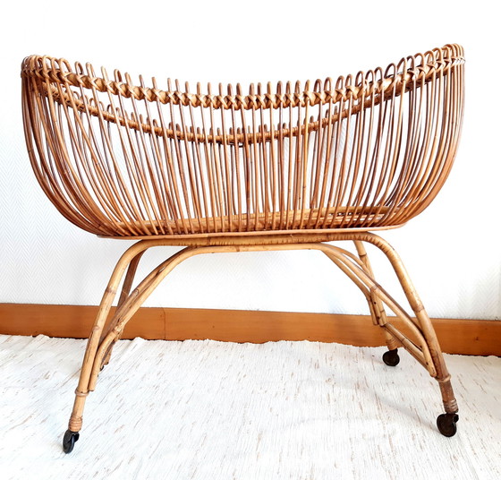 Image 1 of Vintage rattan Moses cradle circa 1960