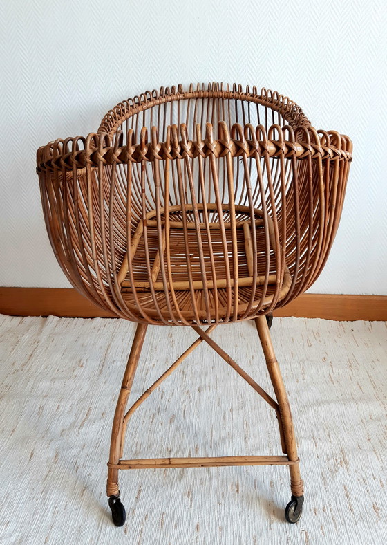 Image 1 of Vintage rattan Moses cradle circa 1960
