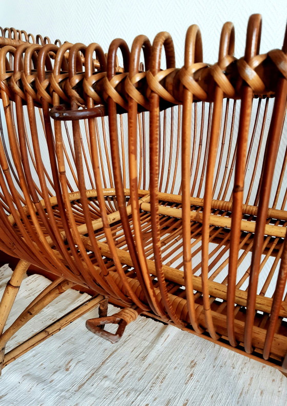 Image 1 of Vintage rattan Moses cradle circa 1960