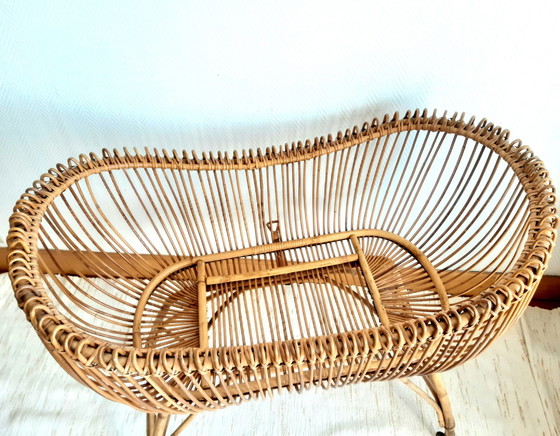 Image 1 of Vintage rattan Moses cradle circa 1960