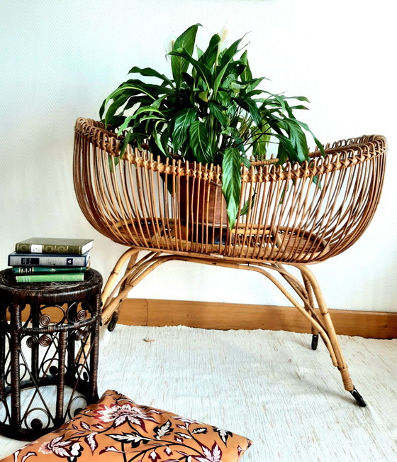 Image 1 of Vintage rattan Moses cradle circa 1960