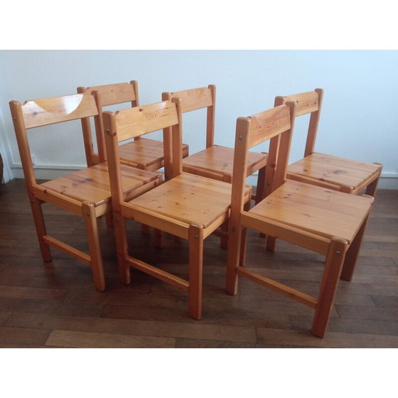 Image 1 of Set of 6 vintage pine chairs 1980