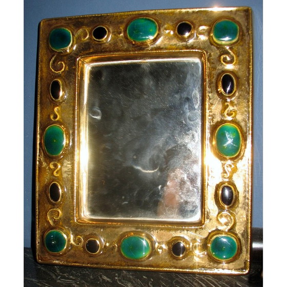 Image 1 of Vintage mirror in gold and green-black enamel by François Lembo, 1960