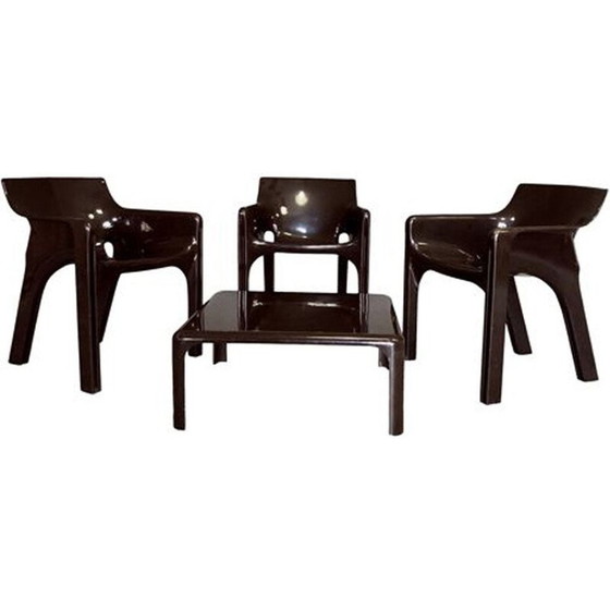 Image 1 of Set of 4 vintage Gaudi Armchairs and Demetrio Coffee Table Set by Vico Magistretti for Artemide, 1974