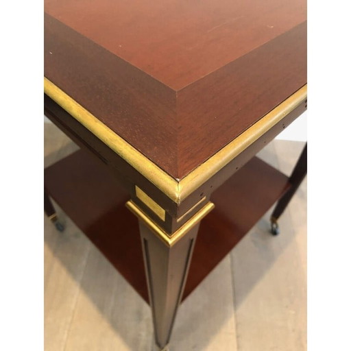 Vintage mahogany and brass side table by Hugnet, 1940s