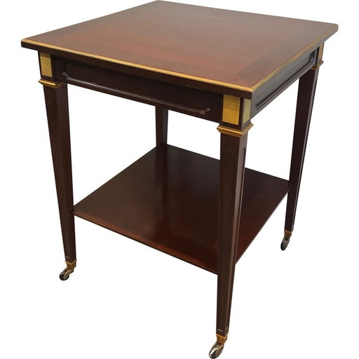 Vintage mahogany and brass side table by Hugnet, 1940s