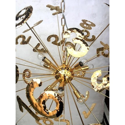 Hand-Made Brass Numbers Sputnik Chandelier