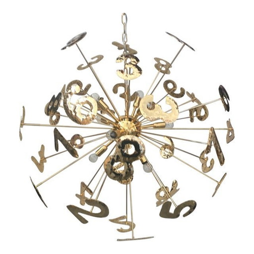 Hand-Made Brass Numbers Sputnik Chandelier