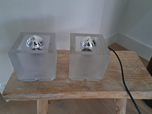 Two Frosted Glass Cube Lamps - Nachtmann