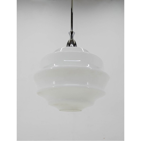 Image 1 of Vintage Art Deco glass pendant lamp, Czechoslovakia 1950