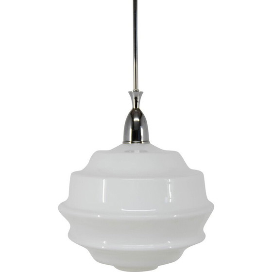 Image 1 of Vintage Art Deco glass pendant lamp, Czechoslovakia 1950