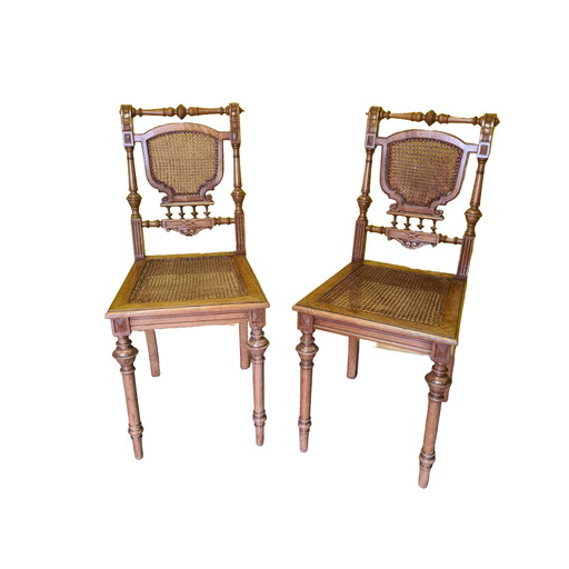 Pair of German walnut chairs with webbing, circa 1880