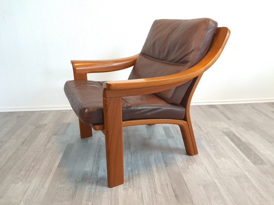 Image 1 of Poul Jeppesen Design danois Fauteuil vintage Easy Chair teck cuir