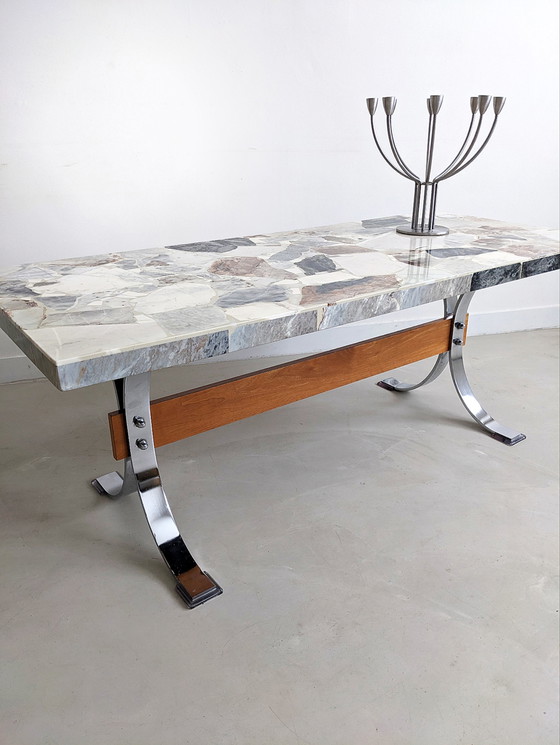 Image 1 of Marble & Chrome Coffee Table