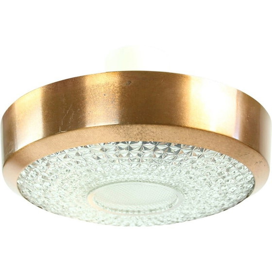 Image 1 of Lampade da soffitto vintage in rame e vetro di Boemia, Cecoslovacchia, anni '70