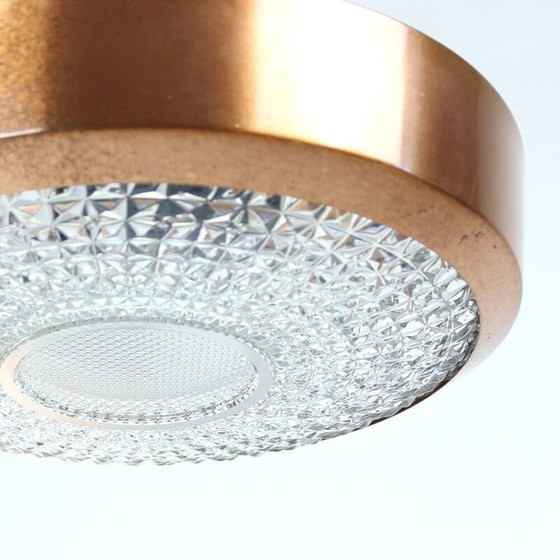 Image 1 of Lampade da soffitto vintage in rame e vetro di Boemia, Cecoslovacchia, anni '70