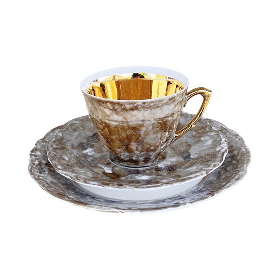 Image 1 of Vintage marble painting breakfast service for Wawel, Poland 1970